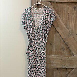 Boden Wrap Dress – Pink & Green Fan Print – Size 14R